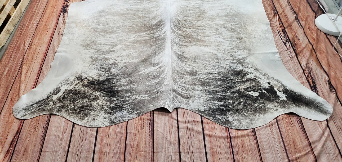 Brazilian Dark Grey Brindle Cowhide Rug 7.7ft x 7ft