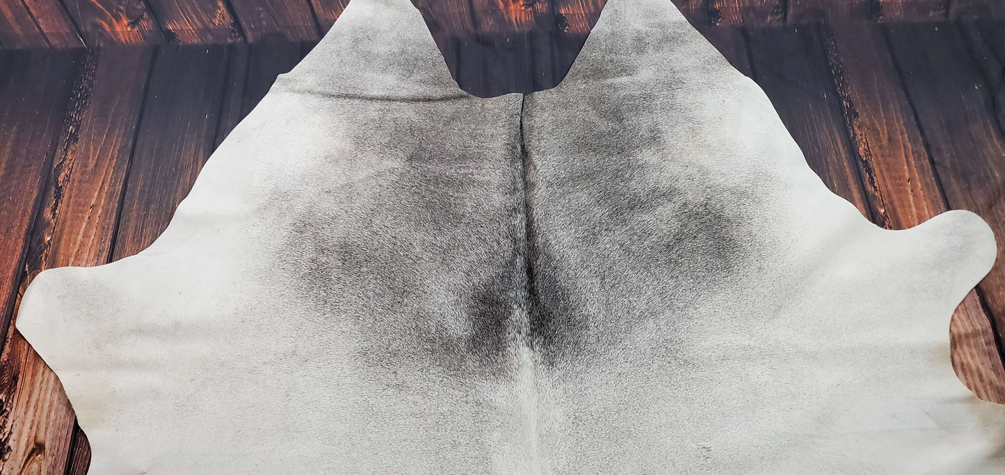 Large Grey Brindle Light Cowhide Rug 7.1ft x 6.3ft