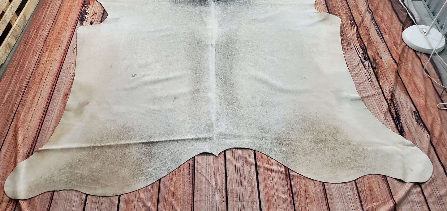 Large Grey Brindle Light Cowhide Rug 7.1ft x 6.3ft