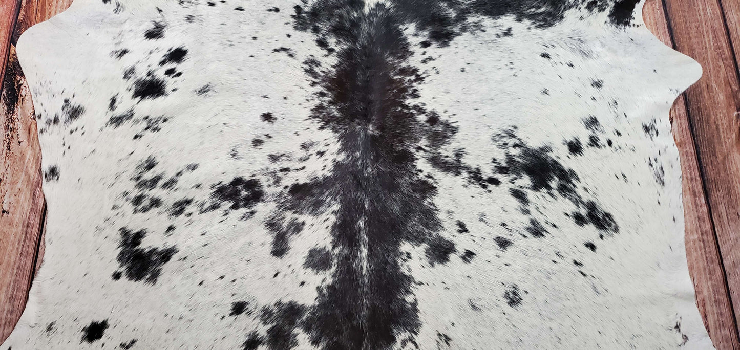 Natural Speckled Black White Cowhide Rug 7.1ft x 6.5ft