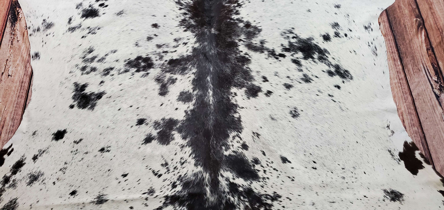 Natural Speckled Black White Cowhide Rug 7.1ft x 6.5ft