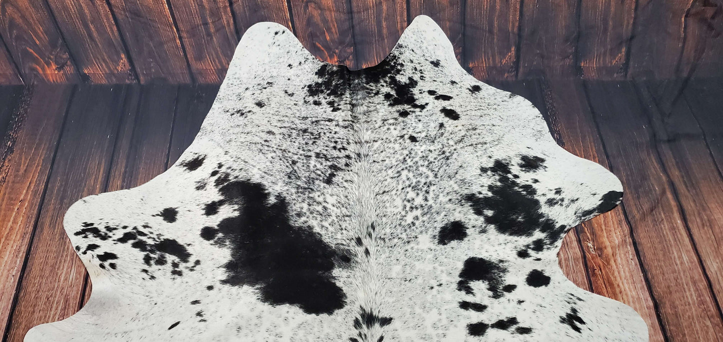 Exotic Spotted Black White Cowhide Rug 7.5ft x 6.2ft