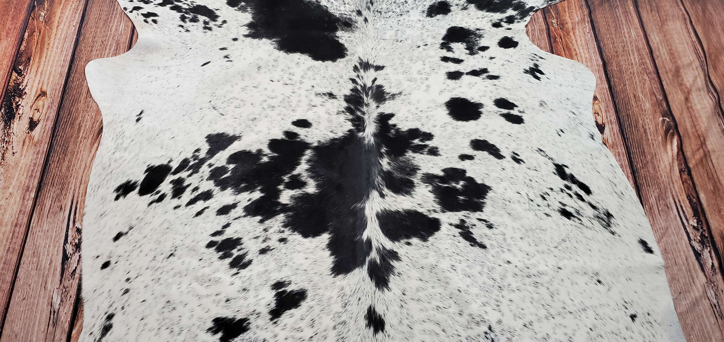 Exotic Spotted Black White Cowhide Rug 7.5ft x 6.2ft