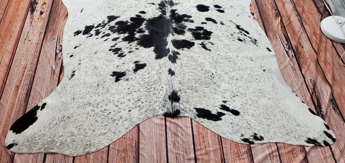 Exotic Spotted Black White Cowhide Rug 7.5ft x 6.2ft