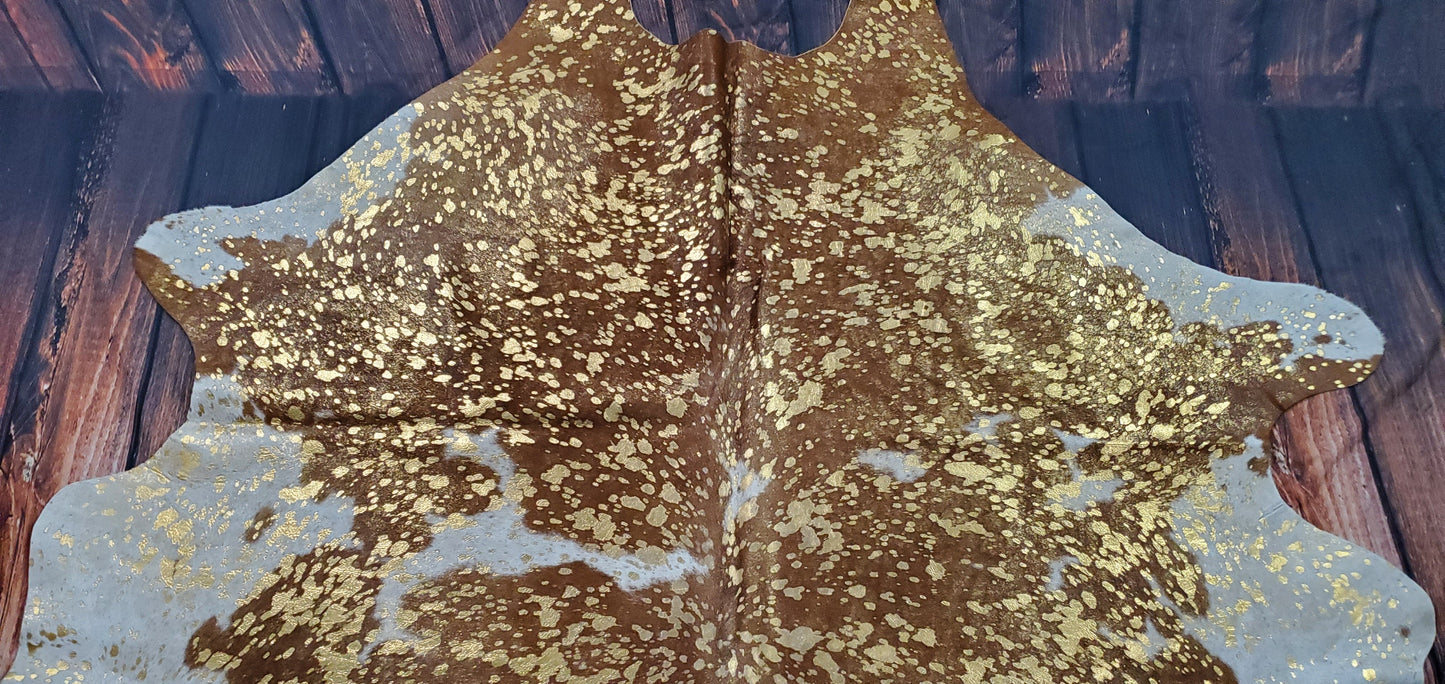 Gold Metallic Cowhide Rug Brazilian 7.3ft x 6.1ft
