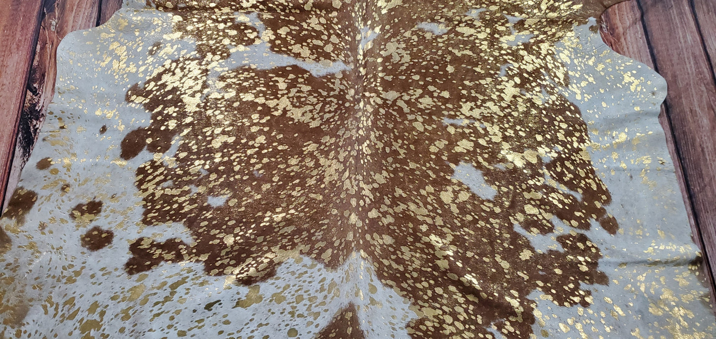 Gold Metallic Cowhide Rug Brazilian 7.3ft x 6.1ft