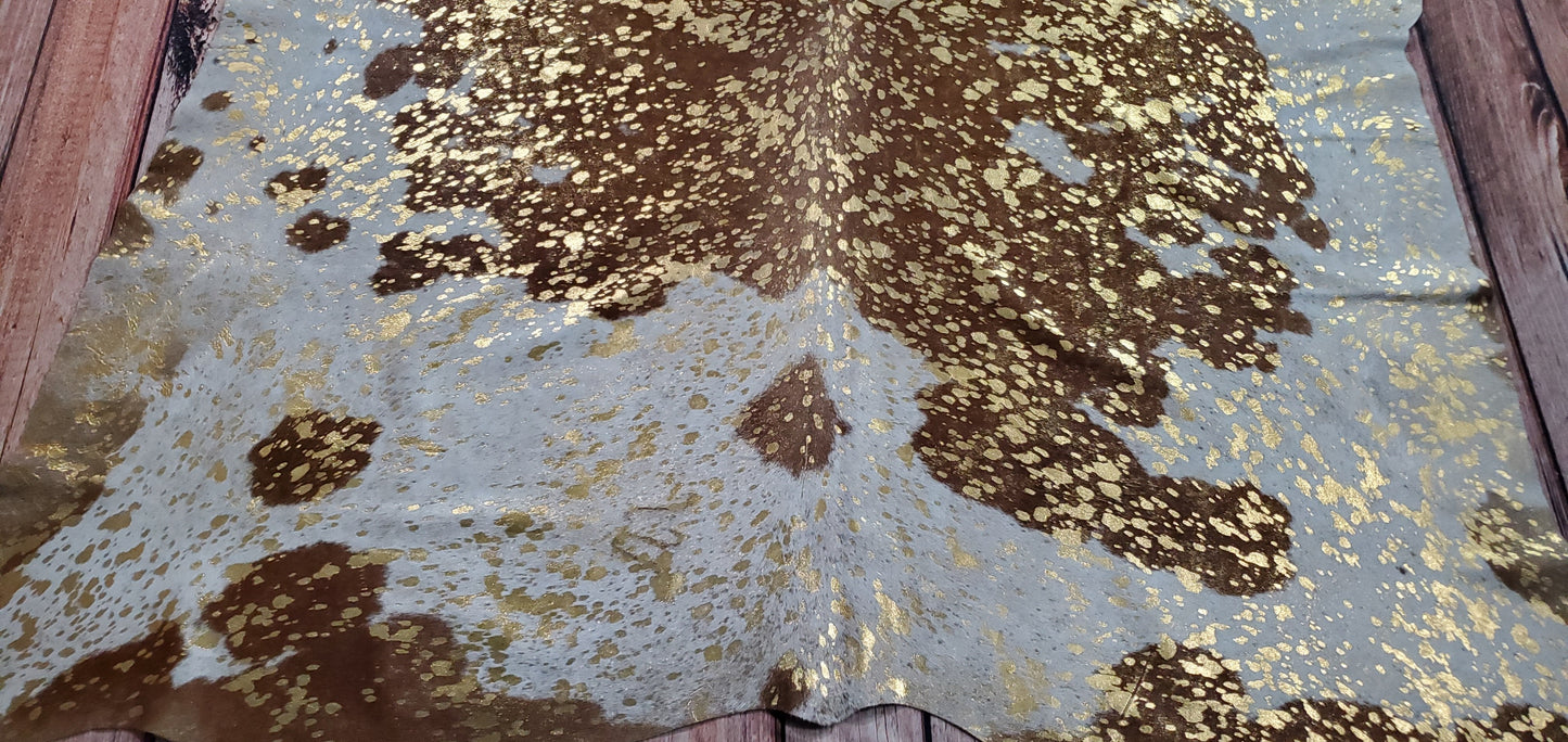 Gold Metallic Cowhide Rug Brazilian 7.3ft x 6.1ft