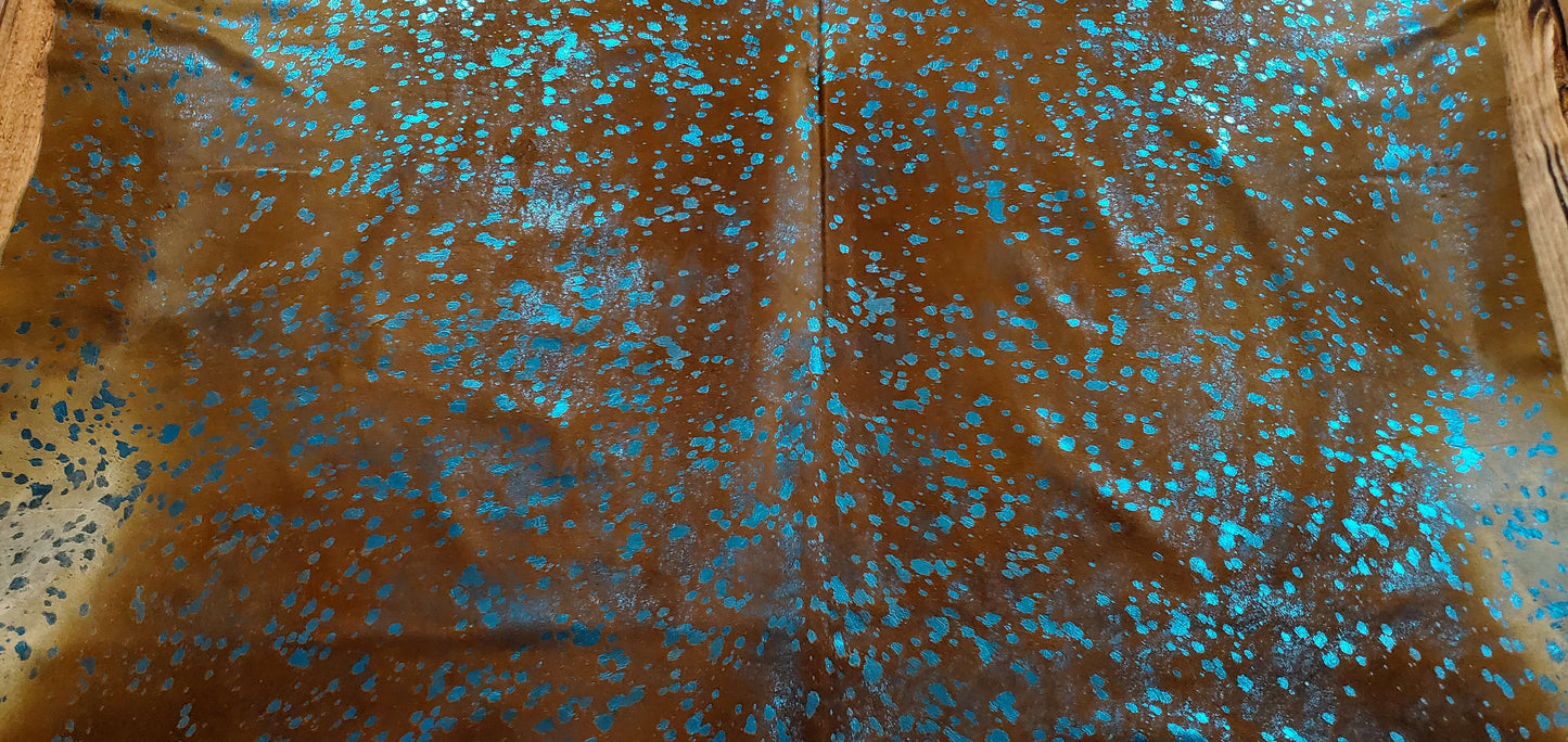 Metallic Turquoise Cowhide Rug 7.5ft x 6ft