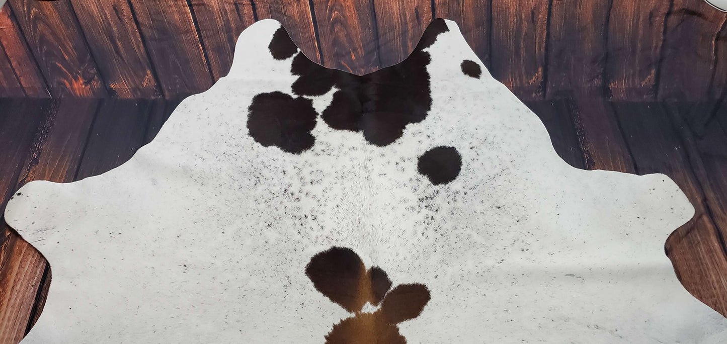 Umber Brown White Cowhide Rug 6.8ft x 6ft