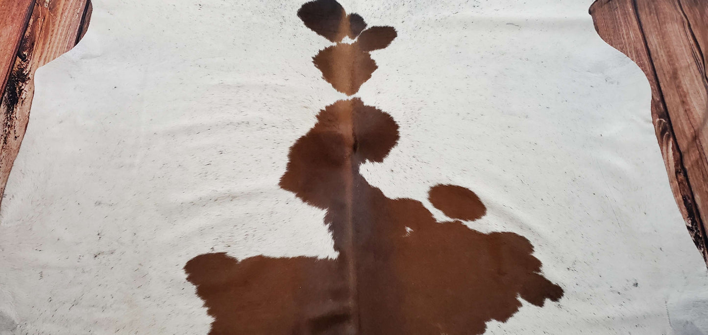 Umber Brown White Cowhide Rug 6.8ft x 6ft