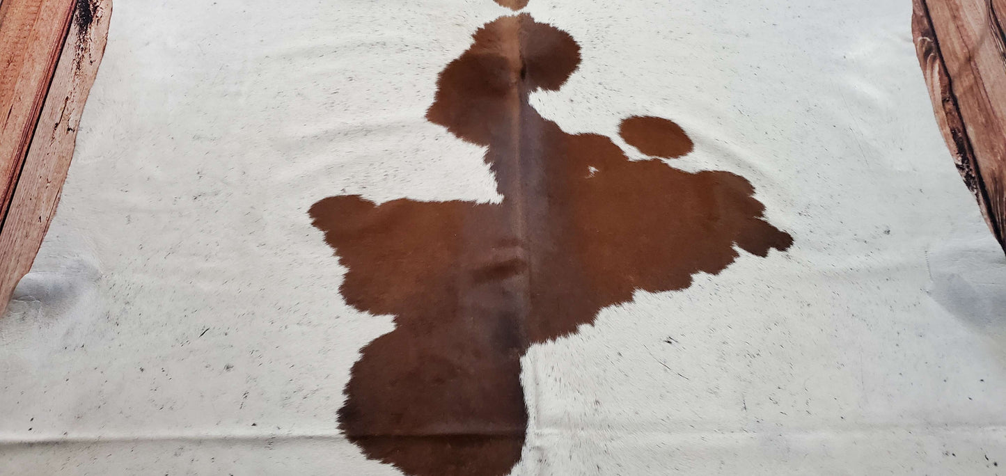 Umber Brown White Cowhide Rug 6.8ft x 6ft