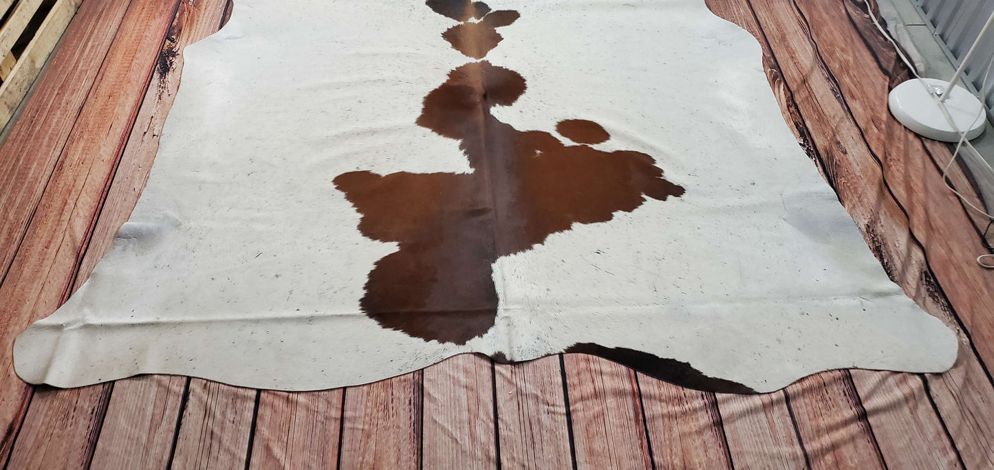 Umber Brown White Cowhide Rug 6.8ft x 6ft