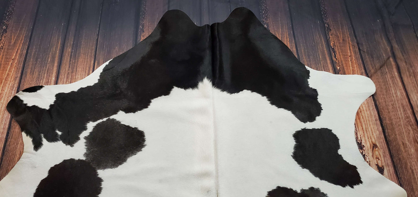 Natural Brazilian Black White Cowhide Rug 6.5ft x 6ft