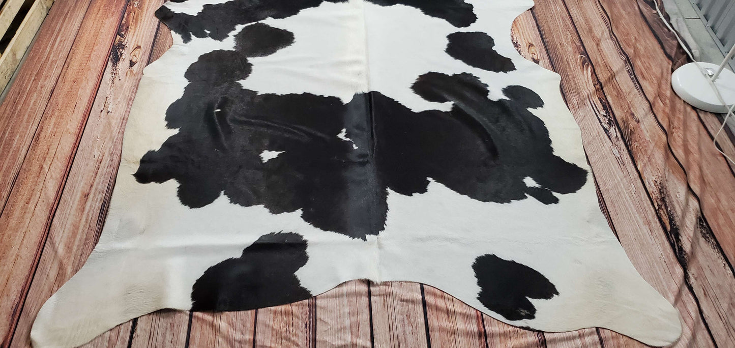 Natural Brazilian Black White Cowhide Rug 6.5ft x 6ft