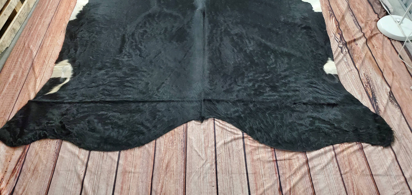 Large Black Cowhide Rug 8.3ft x 7ft