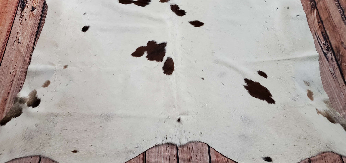 Large Brown White Spotted Cowhide Rug 7ft x 6.4ft