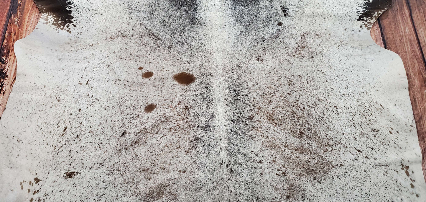 Large Speckled Tricolor Cowhide Rug 7.9ft x 6.6ft