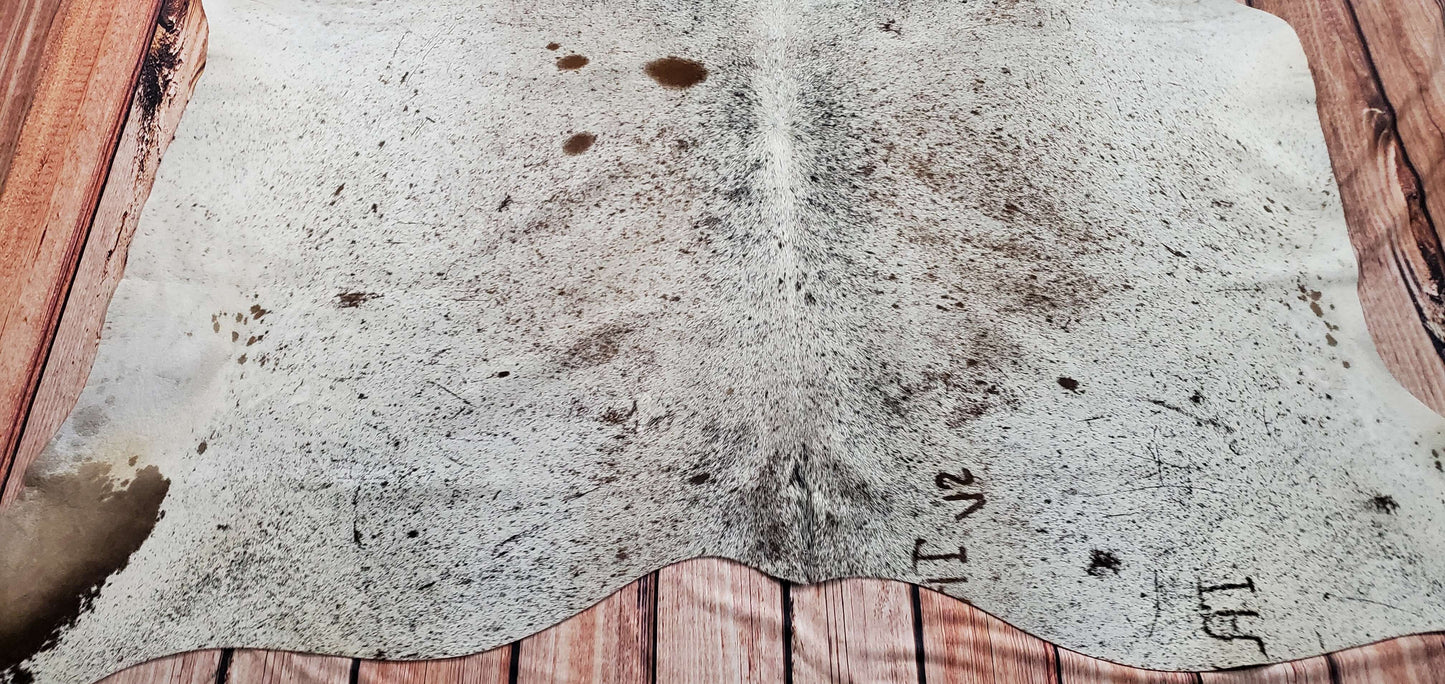 Large Speckled Tricolor Cowhide Rug 7.9ft x 6.6ft