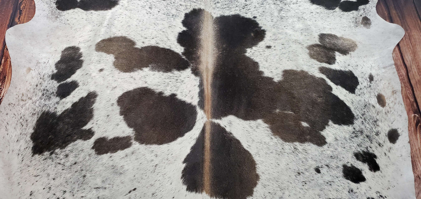 Large Cowhide Rug Dark Grey White 7.5ft x 7ft