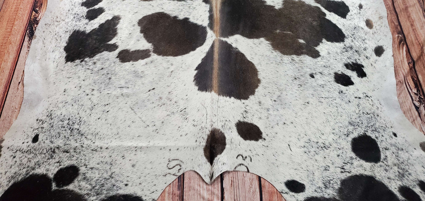 Large Cowhide Rug Dark Grey White 7.5ft x 7ft