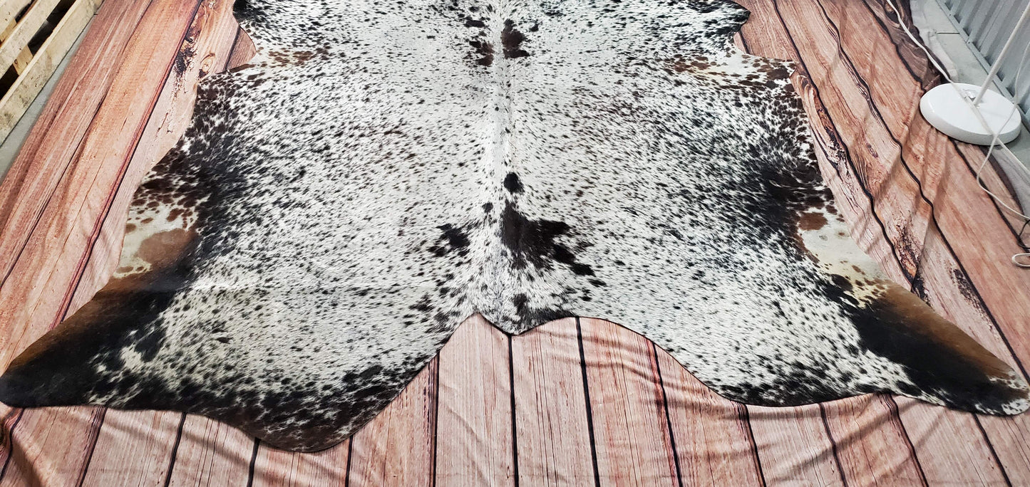 Authentic Dark Speckled Cowhide Rug 6.6ft x 6.2ft