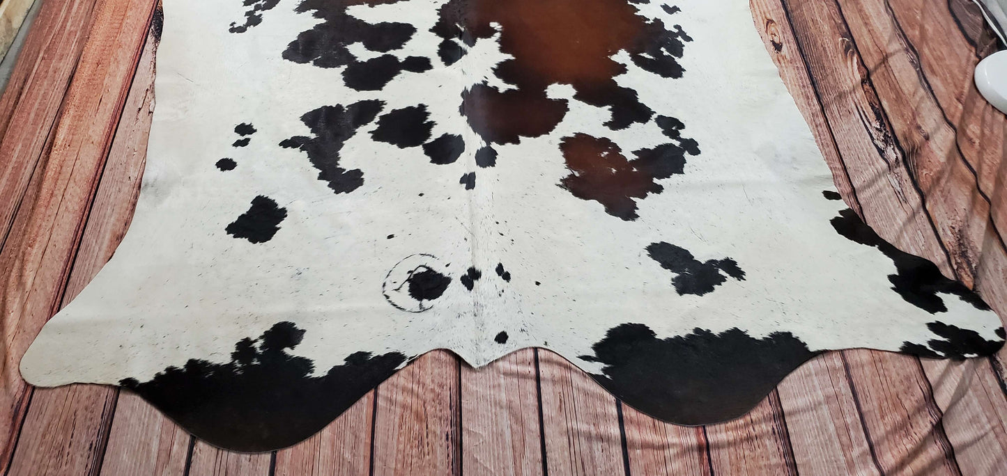 Exotic Large Tricolor Cowhide Rug 7.4ft x 6.1ft