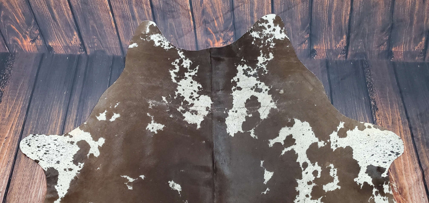 Chocolate Speckled Cowhide Rug 6.4ft x 6ft