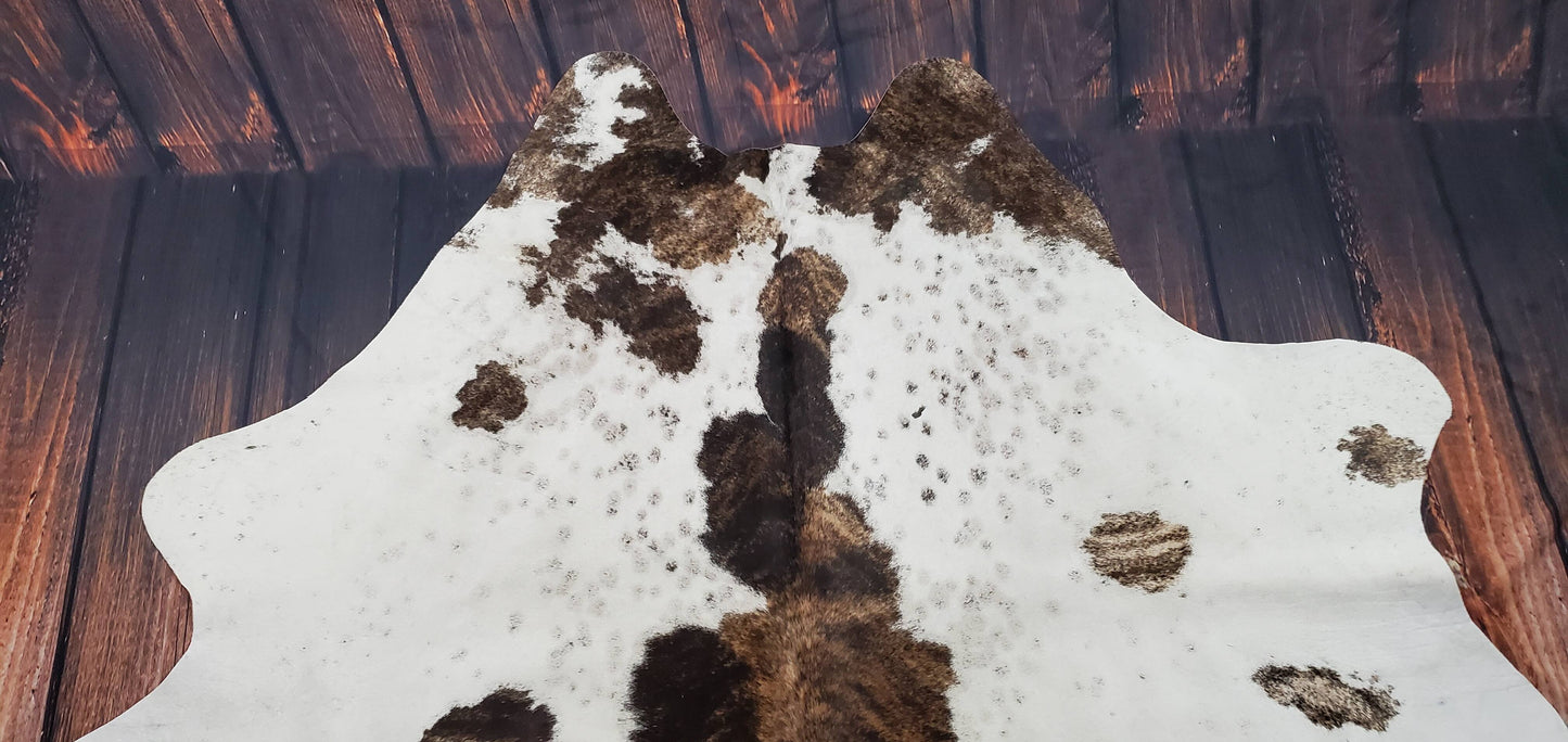 Cowhide Rug Spotted Brown Black White 6.2ft x 5.2ft