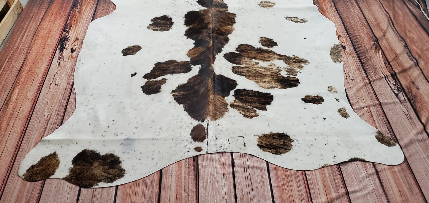 Cowhide Rug Spotted Brown Black White 6.2ft x 5.2ft