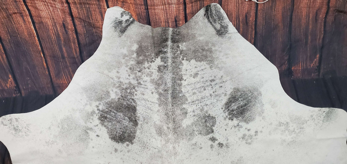 Gray White Cowhide Rug 7.5ft x 7ft