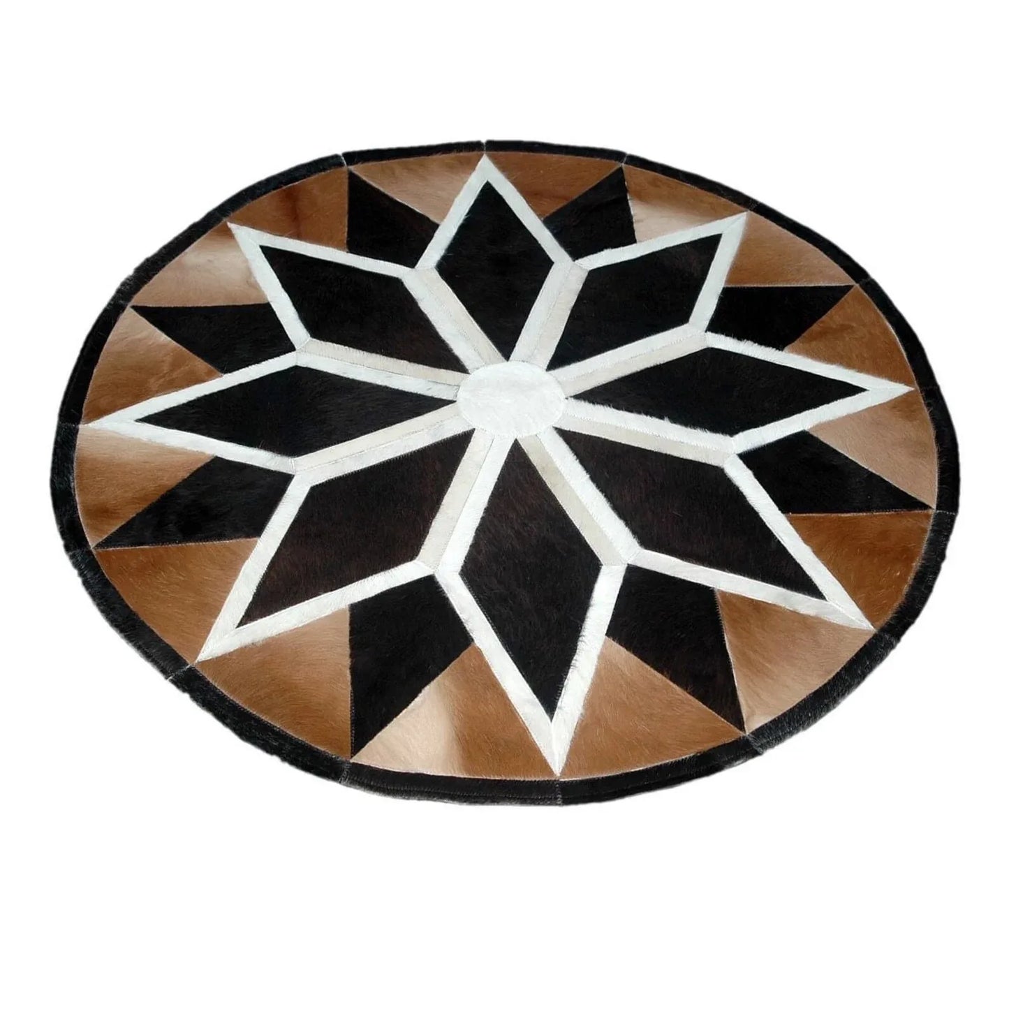 Round Cowhide Patchwork Rug