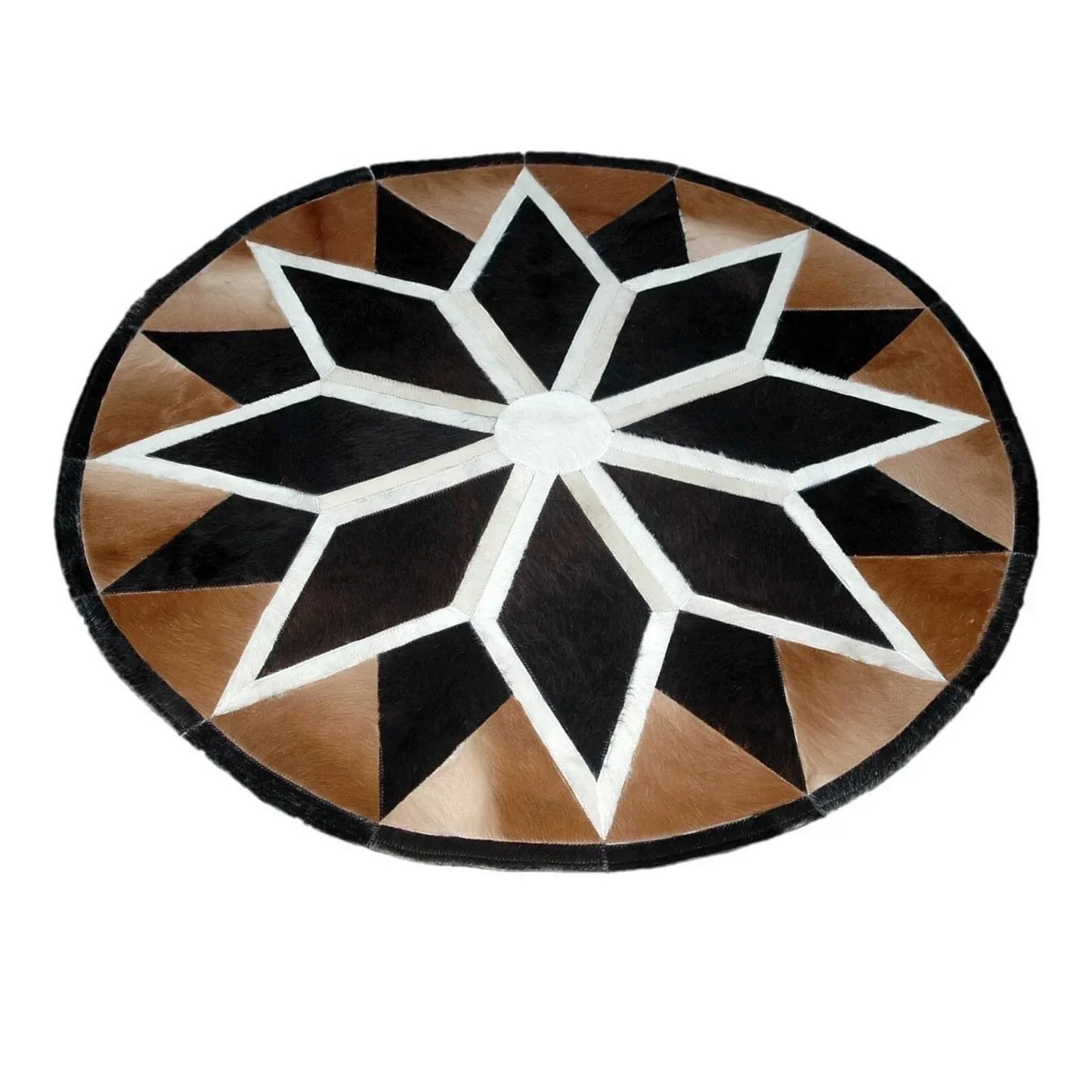 Round Cowhide Patchwork Rug