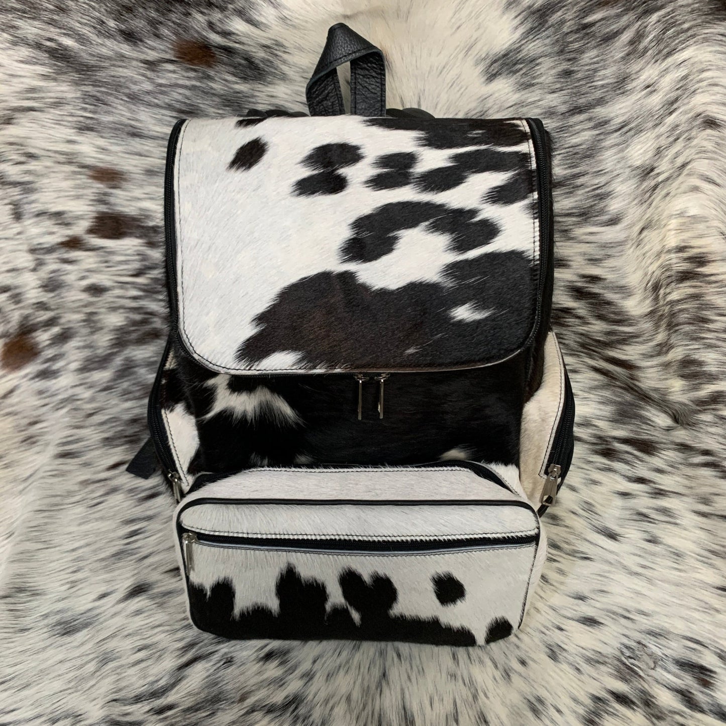Western Black White Cowhide Backpack
