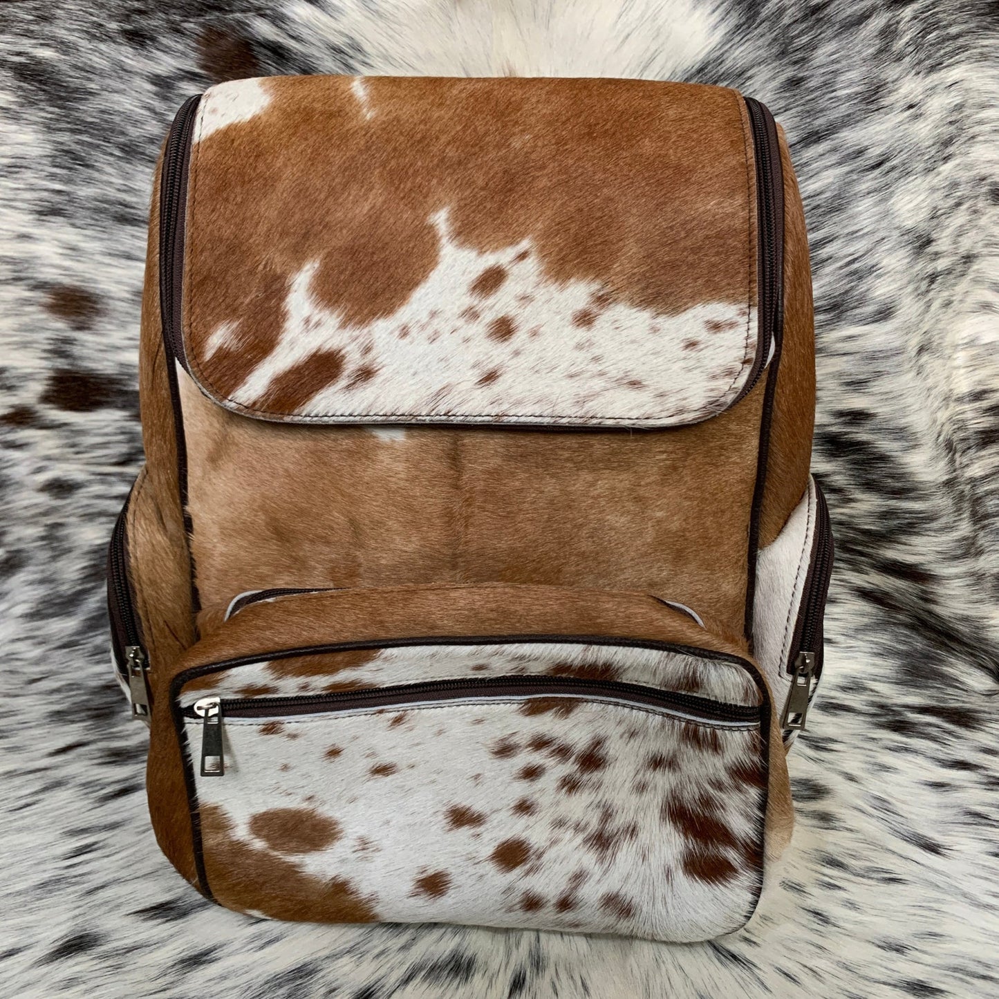 Natural Cowhide Backpack Brown White