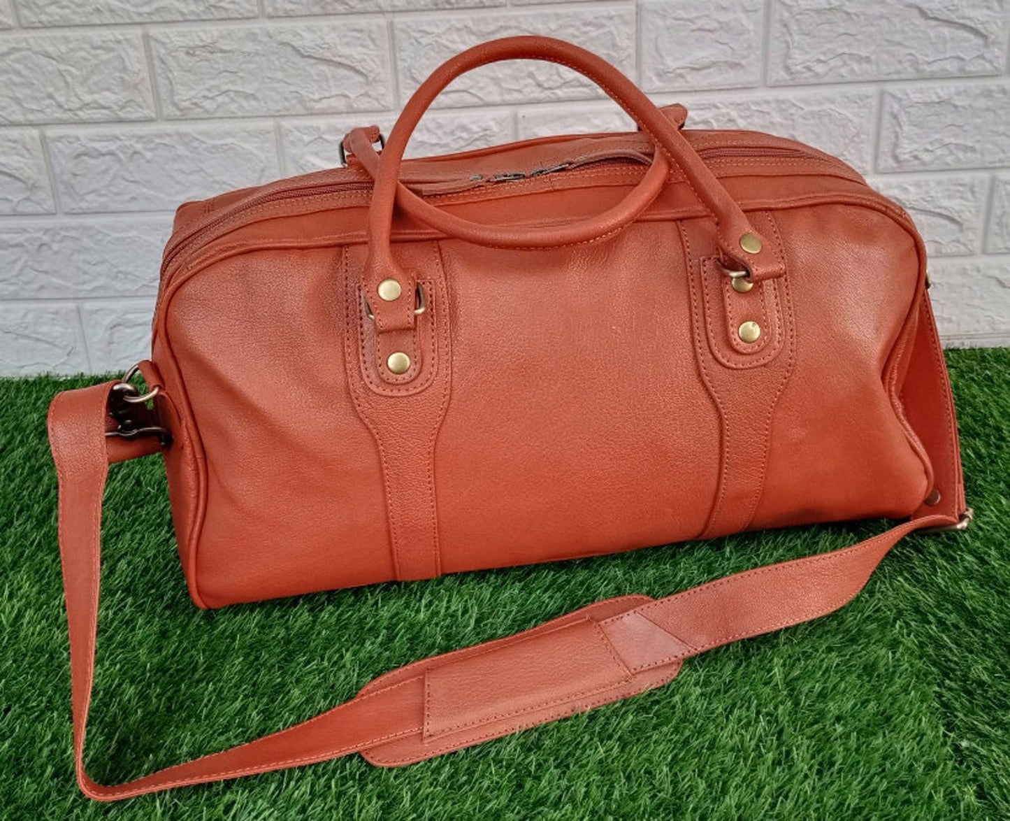 Pumpkin Orange Leather Weekender Bag