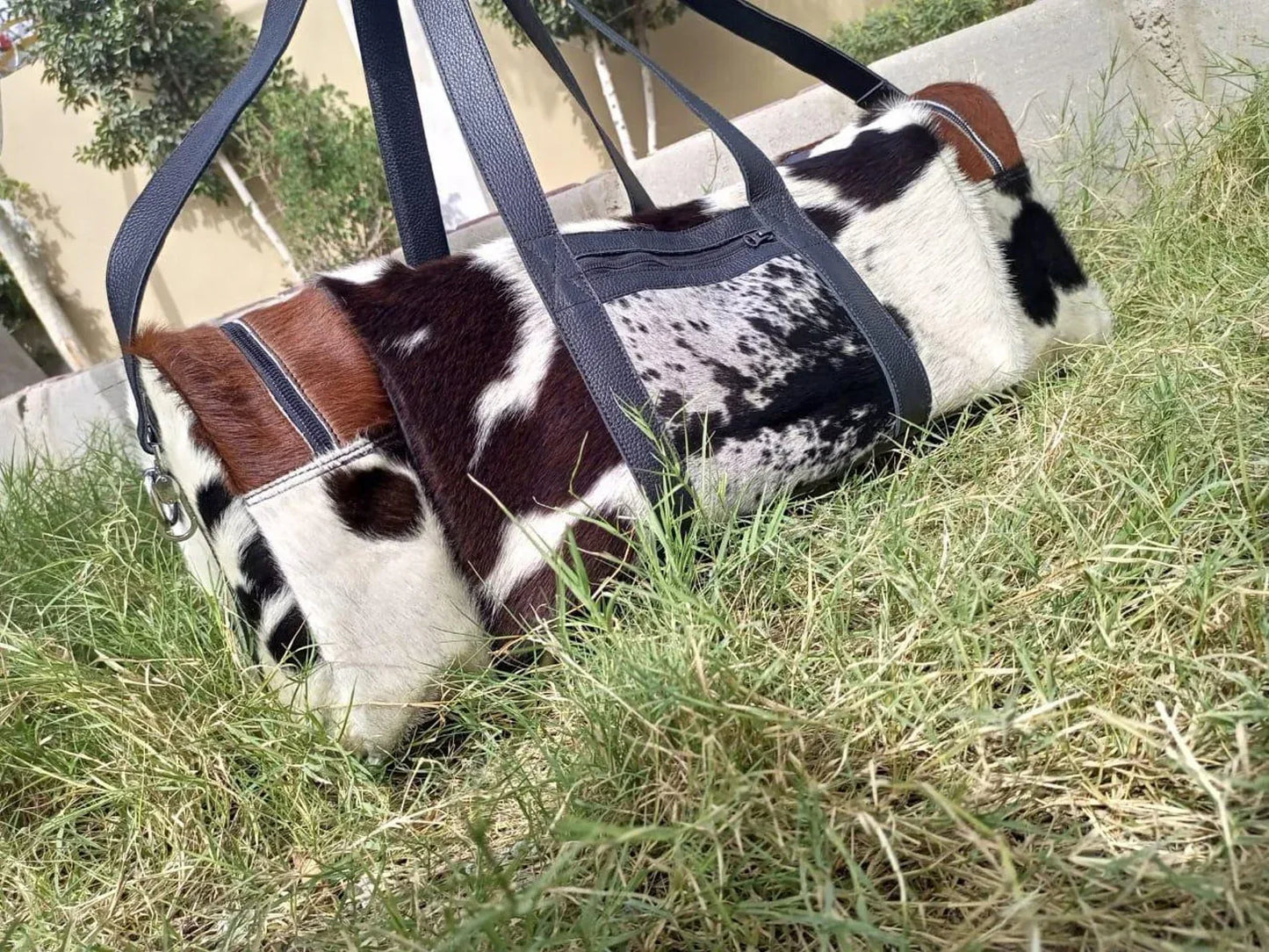 Cowhide Patchwork Travel Bag