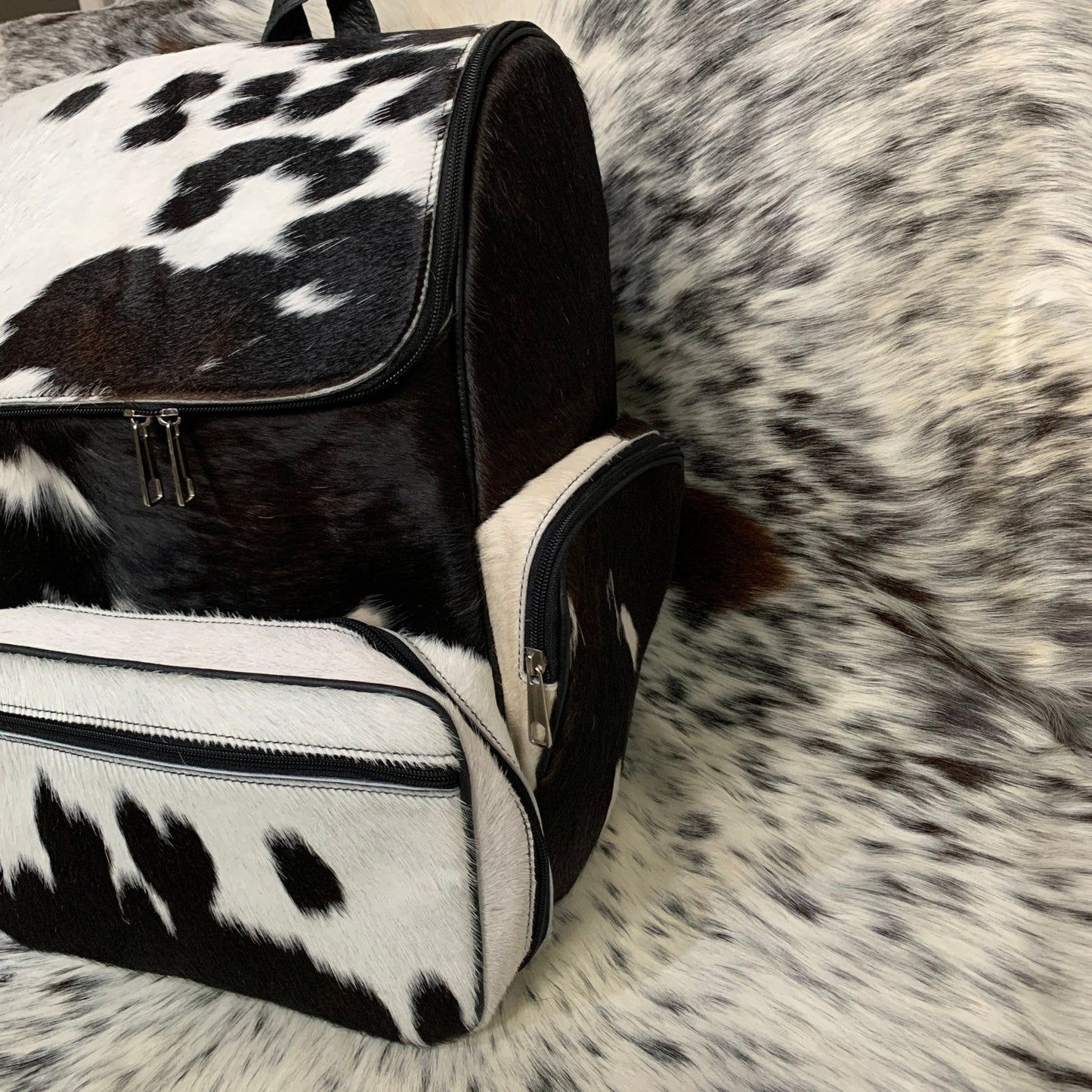 Western Black White Cowhide Backpack