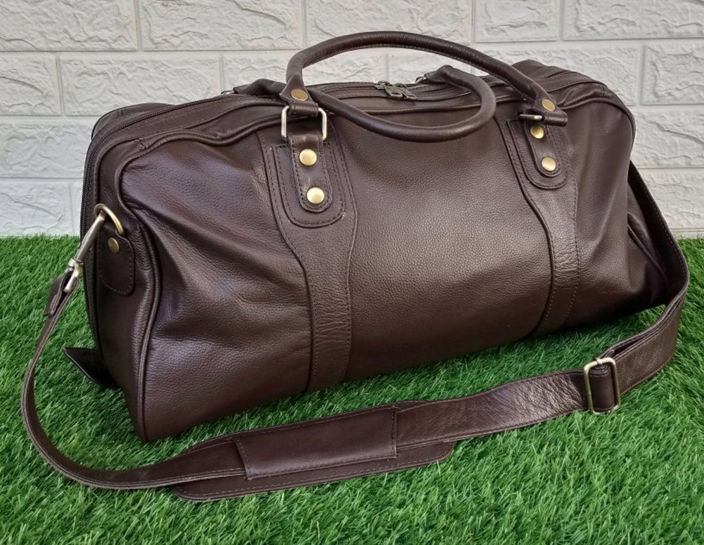 Brown Leather Holdall Duffel Bag