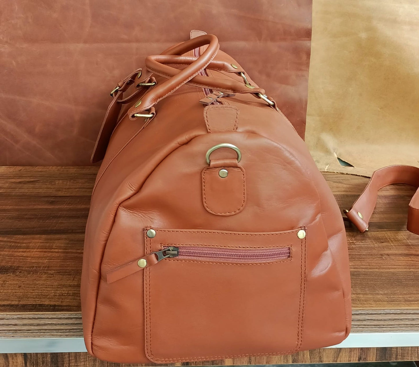 Exotic Brown Leather Duffel Bag