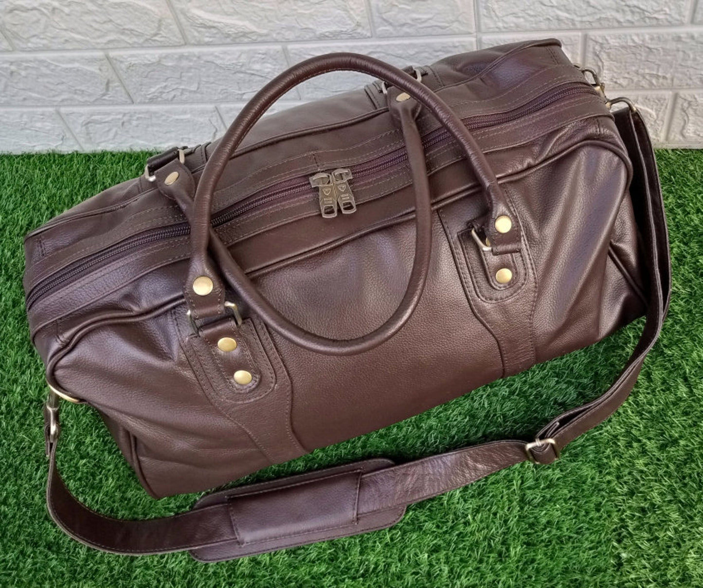 Brown Leather Holdall Duffel Bag