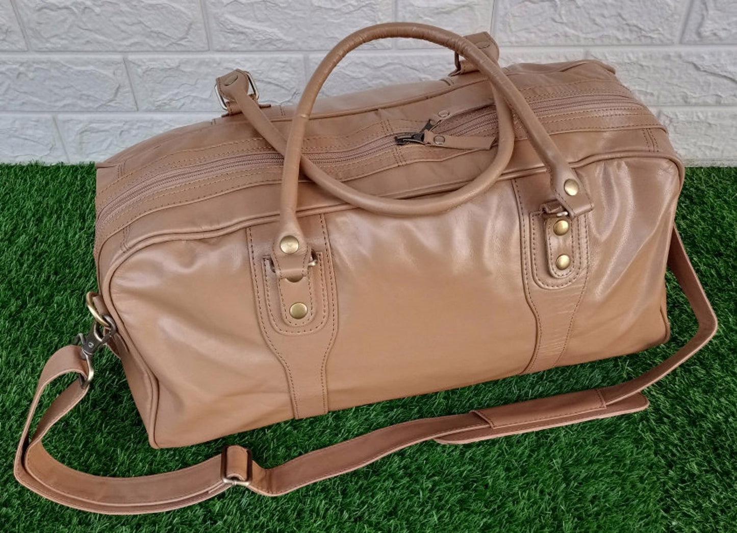 Real Leather Duffel Bag Beige