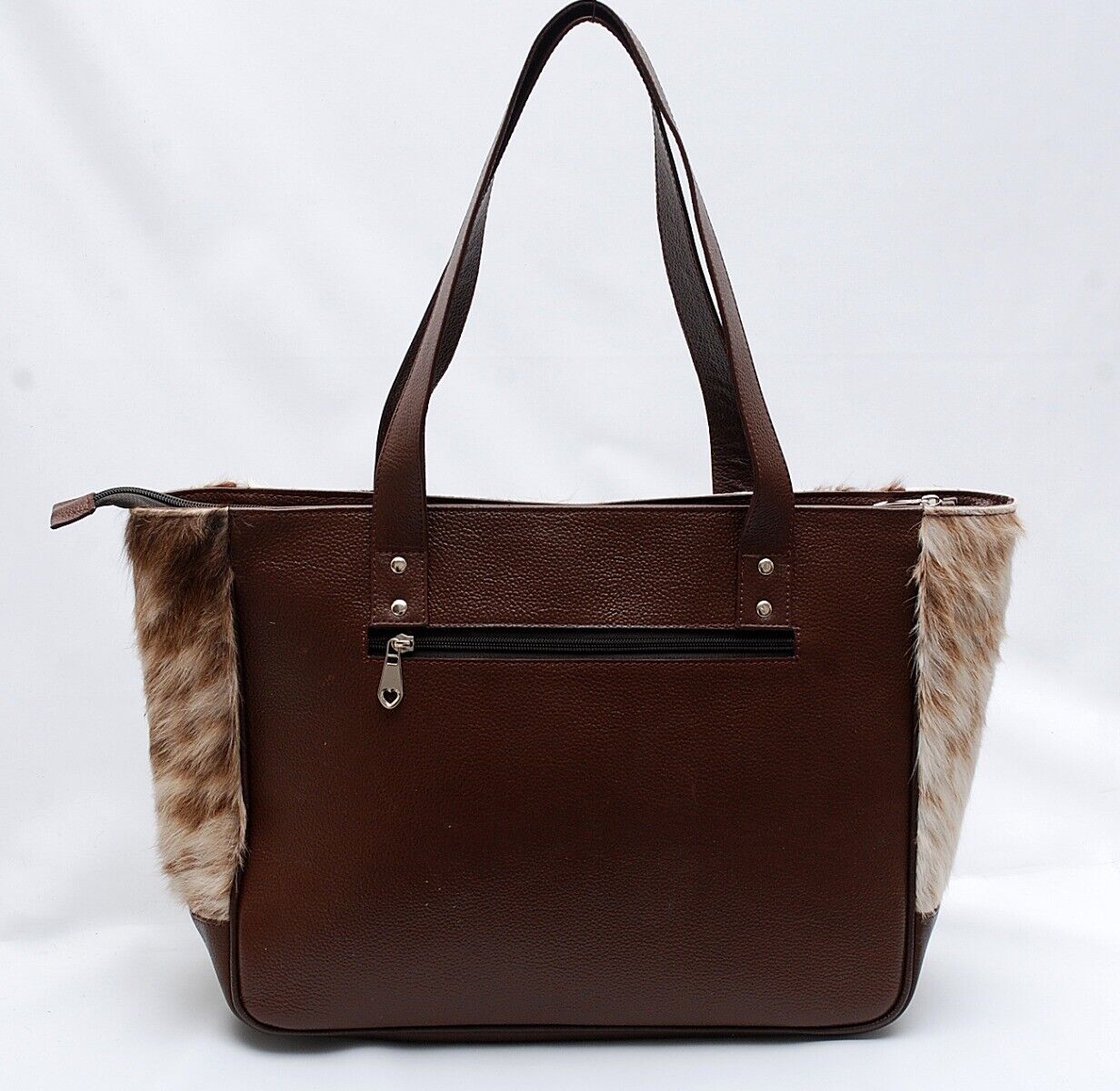 Spotted Cowhide Tote Bag with Brown Leather Back and Handles