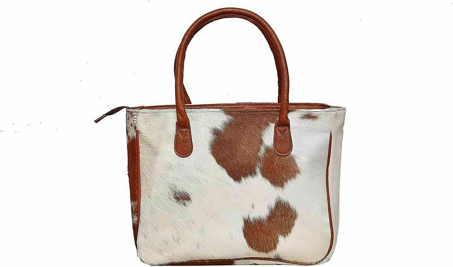 Brown and White Cowhide Handbag and Wallet Set