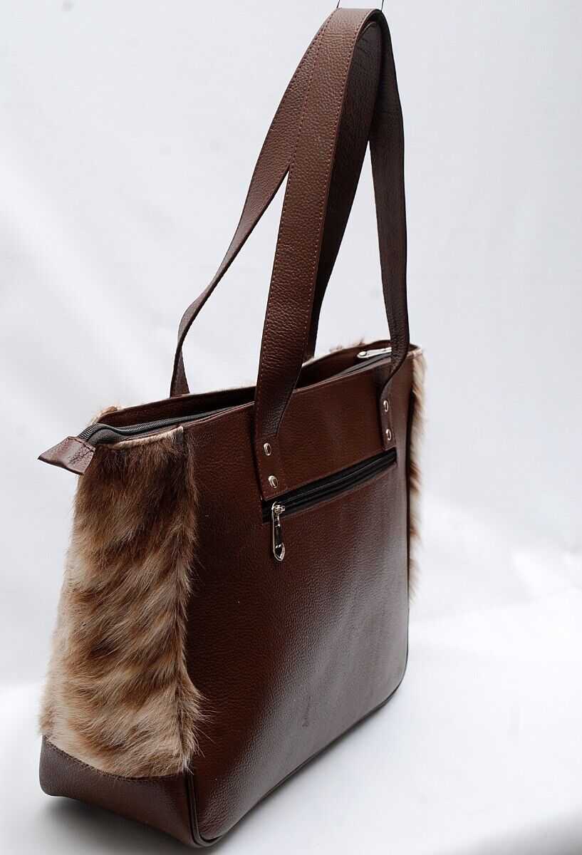 Spotted Cowhide Tote Bag with Brown Leather Back and Handles