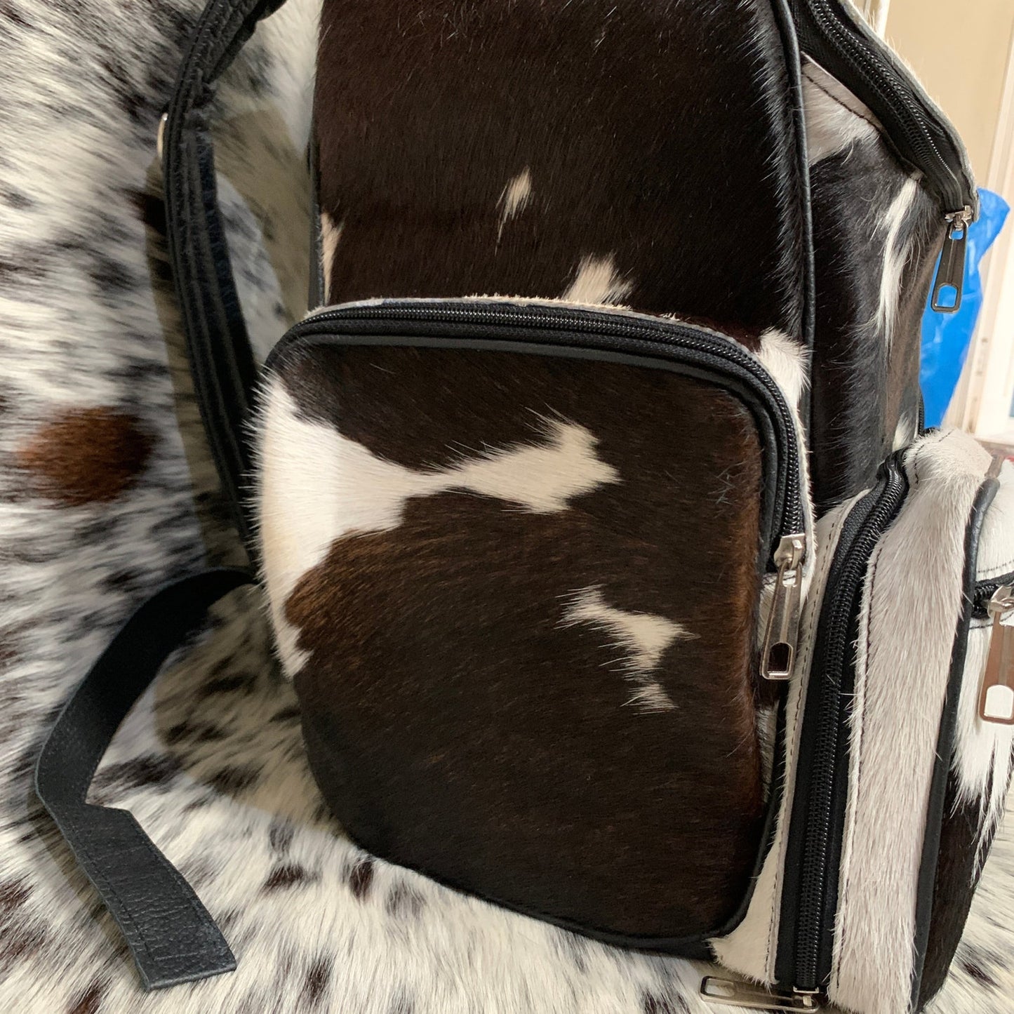 Western Black White Cowhide Backpack