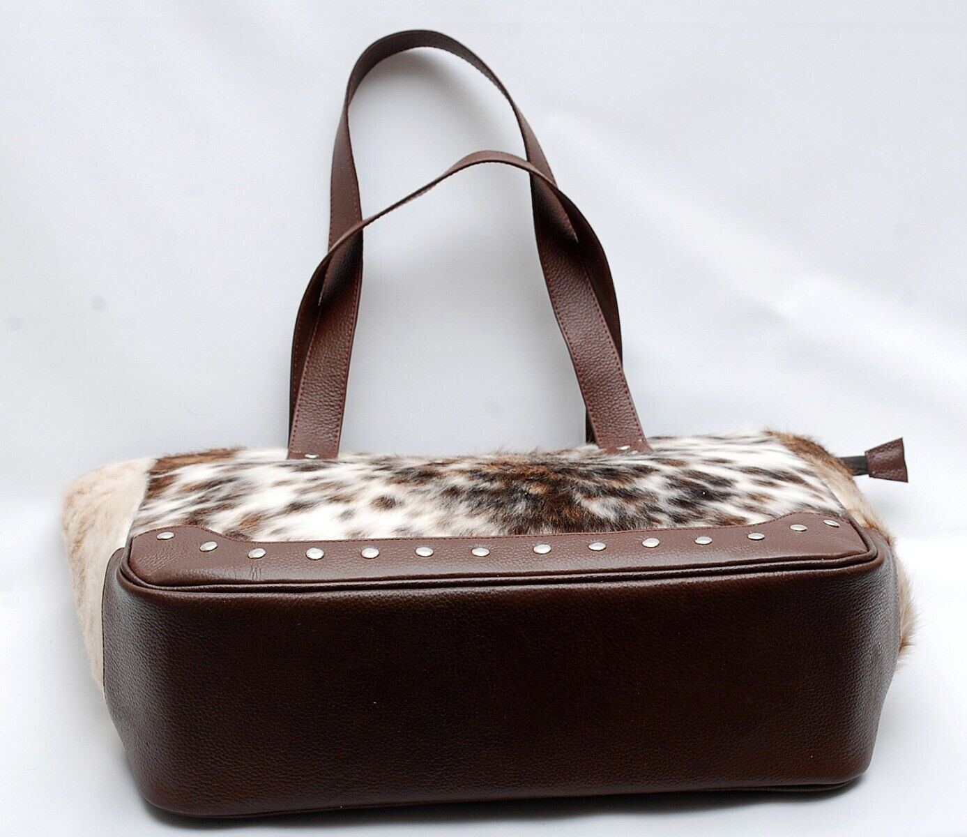 Spotted Cowhide Tote Bag with Brown Leather Back and Handles