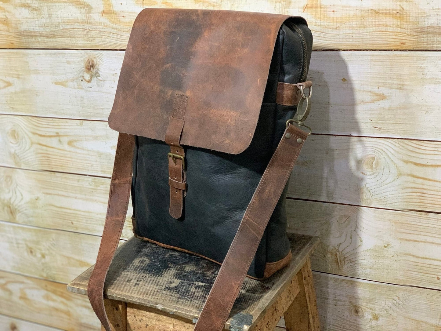 Real Waxed Leather Messenger Bag