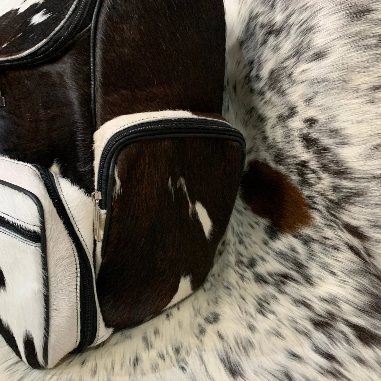 Western Black White Cowhide Backpack