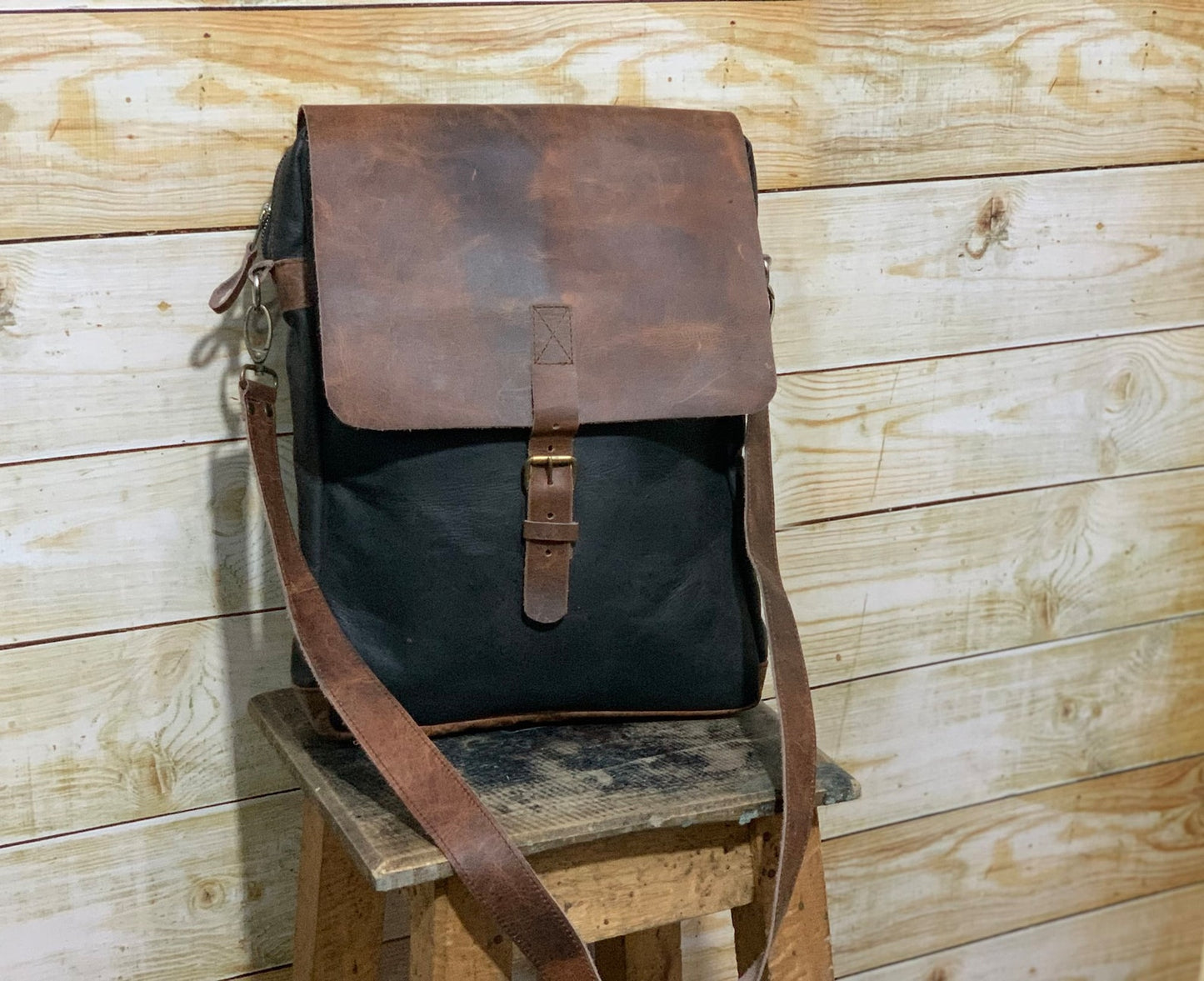 Real Waxed Leather Messenger Bag