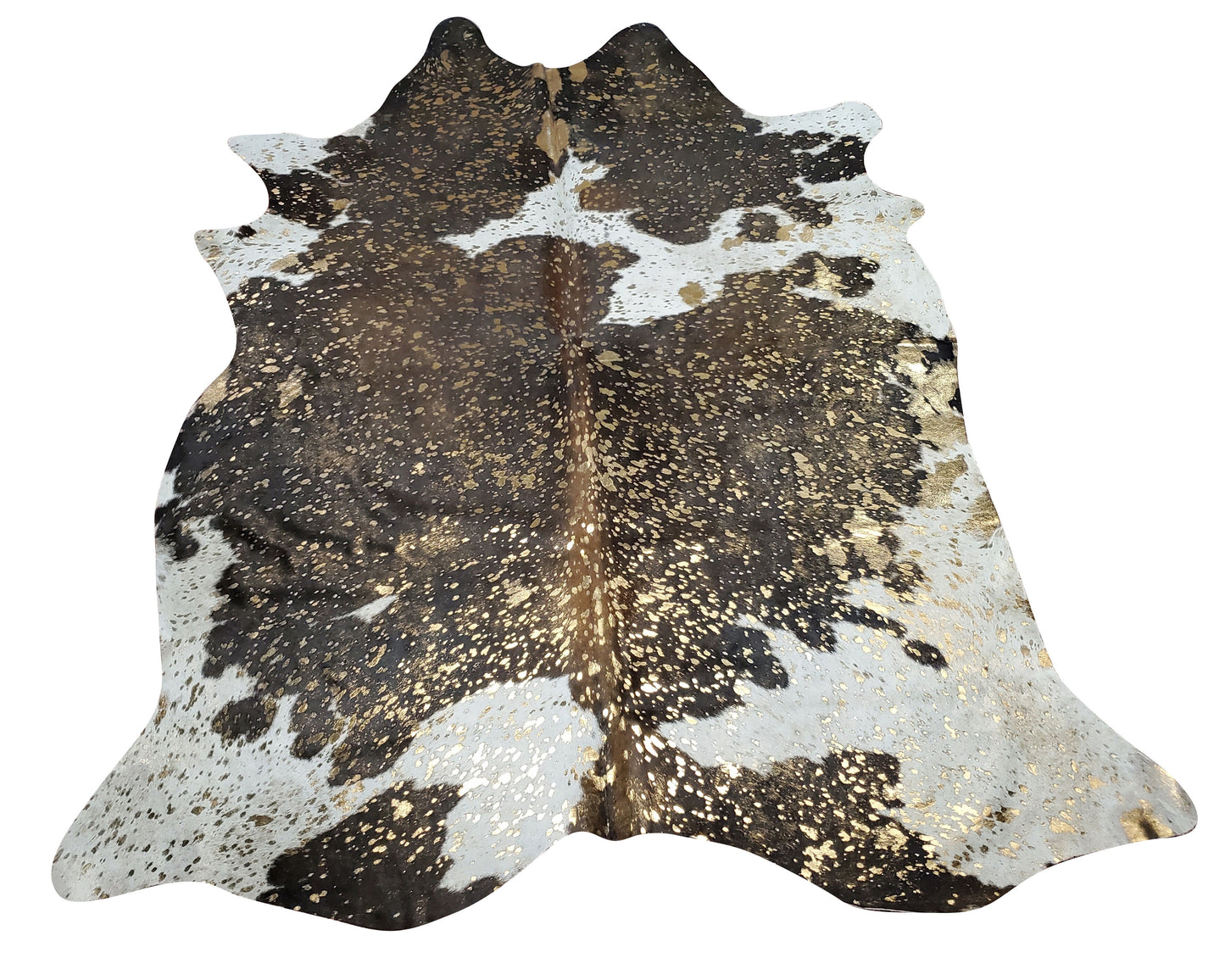 Large Beautiful Cowhide Rug With Gold 7.5ft x 6.3ft